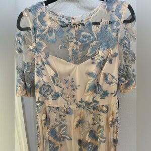 Adrianna Papell Blue Floral Embroidered Dress